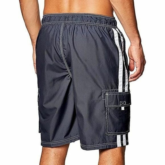 Men Quick Dry Lined Swim Trunks Gray Sz L Stripes Shorts Kanu Surf - Picture 7 of 13